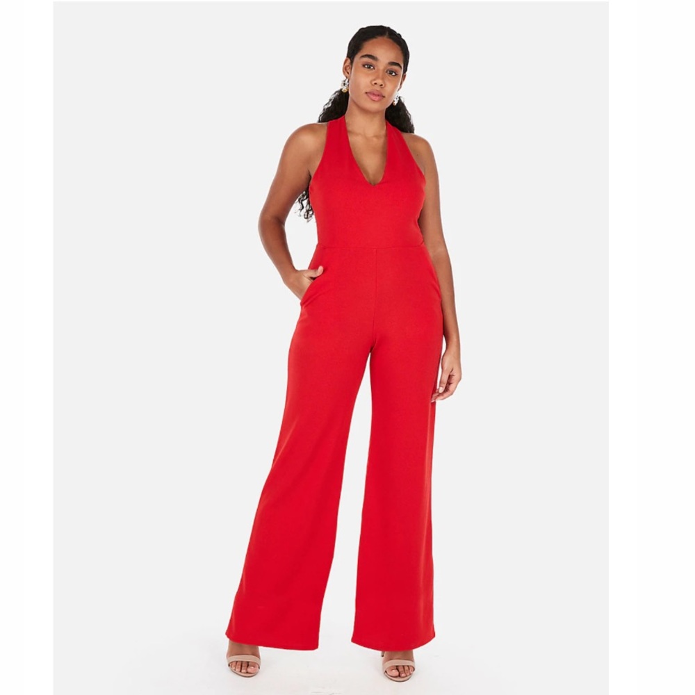 NWOT Express wide leg cross back red jumpsuit